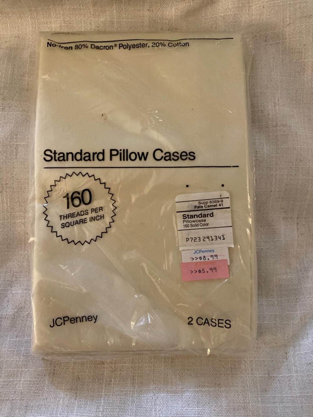 Vintage JC Penney Unopened Cream Standard Pillow Cases - 2 Pack
